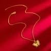 Pingente colares real 18k ouro oco borboleta colar lavicle corrente para mulheres noiva pura 999 correntes jóias finas presentes 231012