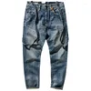 Jeans da uomo Autunno Pantaloni da uomo elasticizzati con bretelle dritti affusolati lavati