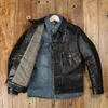 Herren-Leder-Kunstleder YR.Klassische, lässige Denim-Jacke aus echtem 506XX-Leder.Vollnarbiger, schwarz gegerbter Kalbsledermantel. Japanisch 231011