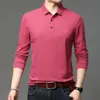 Polos pour hommes Polo hommes affaires décontracté couleur unie polos hommes à manches longues respirant mince col rabattu polo t-shirts hauts hommes 231011