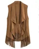 Women's Vests Women Faux Suede Lapel Fringe Vest Coat Top