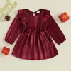 Flicka klänningar spädbarn baby sammet klänning ruffle lång ärm a-line småbarn hösten vårprinsessan tutu kläder