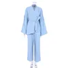 Vêtements de nuit pour femmes, ensemble assorti Style Kimono, pyjama en coton, crêpe, manches longues, hauts avec ceinture, pantalon, vêtements de maison, 2023