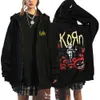 Damen Hoodies Sweatshirts Korn Rock Band Print Reißverschluss Herren Zip Up Jacken Hip Hop Streetwear Unisex Y2K Cardigan Mäntel 231011