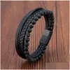 Mode Mutilayer Lederarmband für Männer Charme Edelstahl Magnetverschluss Wrap Armreif Dhgarden Otrjn