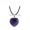 Pendant Necklaces Charms Natural Stone Gemstone Pendant Necklace Heart Shape Crystal Quartz Turquoise Charm For Women Men Girl Necklac Dhllv