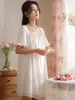 Mulheres Sleepwear Mulheres Algodão Verão Manga Curta Ruffles Lace-up Nighty Princesa Lace Sexy Nightdress Victorian Nightgowns Pijamas