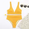 Maillots de bain pour femmes Ruuhee Femmes Maillot de bain Push Up Solide Côtelé Bikini Ensembles Blanc Jaune Maillot de bain 2023 Taille haute Biquini