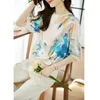 Women's T Shirts Korean Version Chiffon Fashionable Loose Printed Tee Shirt Top 2023 Summer Short Sleeve Round Neck Womenswear Blouse T549