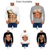 Men's T Shirts Men Long Sleeve Pullover Simulated Muscle Print Strong Tattoo Shirt Crew Neck Blouse Activewear Top Tee Male T-shirts