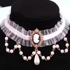 Pendant Necklaces Kymyad Lace Choker For Women Simulated Pearl Jewelry Collar Necklace Tassel Chains Beads Moon