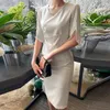 Vestidos casuais 2023 verão elegante vonda mulheres camisa vestido moda cor sólida sundress sexy v-pescoço zíper plissado midi robe