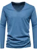 Herren-T-Shirts, Baumwolle, Basic-T-Shirt mit V-Ausschnitt, modisches Design, schmale Passform, Soild-T-Shirts, männliche Tops, T-Shirts, Langarm-Shirt für Männer, Blusen