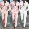 Men's Suits & Blazers Costume Homme Pink Suit For Groomsman Beach Wedding Linen 2022 Summer 2 Piece Man Holiday Vacation Made290B