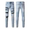 Jeans masculinos homens buraco rasgado magro remendado calças de motociclista destruído slim fit denim calças de alta qualidade hip hop azul mendigo gota