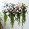 Dekorativa blommor 110 cm Suspenderat tak enstaka/dubbelsidig rose babybreath willow vinrankan blommig bröllop bakgrund dekor hängande blomster rad