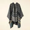 Shawls Autumn Winter Geometric Stripe Pattern Imitation Cashmere Warm Casual Women Shawl Poncho Capes Lady Coat Red 231012