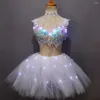 Stage Wear Shining Mirror Sequins Appliques Embroidery Two-Piece Suit Rhinestones Chain Light String Decoration Performance Club