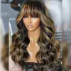 Synthetic Wigs Rebecca 180D Body Wave Human Hair Wigs With Bangs Fringe Remy Human Hair Brazilian Wavy Wigs For Women Full Machine Made P1B/30 231012