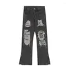 Jeans da uomo YIHANKE Uomo Mezza Zip Allentato Sottile Gamba Dritta Skinny High Street Casual Distressed Distrugge Pantaloni in Denim con Foro Solido