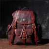 Backpack Leather Bag Men Retro Cowhide Handmade Male Vegetable Tanned Schoolbag 2023