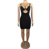 Casual Jurken Sexy Hol Pailletten Jurk Vrouwen Mode Solid Slim Backless Sling 2023 Elegante Dame Cocktail Party Club Kleding