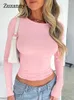 T-shirts Femmes Zuzanny Casual Sexy Slim Manches longues Crop Top Femmes Y2K Basic Solid O Cou Ruché Skinny 2023 Blanc Undershirt