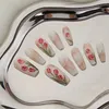 False Nails Long Gradient Tulip Retro Flower Nail Art Finished Press On With Glue Chinese Ins Style Charm Elegant Woman