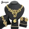 Necklace Earrings Set Unique For Women Gold Color Jewelry Daily Wear Earring Ring Bracelet Wedding Party Accessories