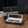Caixas de jóias lindo 6 slot pu couro relógio caixa de exibição titular relógio caixa de armazenamento de jóias com tampa de vidro mais rápido para encontrar tesouro 231011