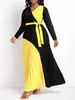 Urban Sexy Dresses LW Elegant Fall Maxi Bandage DesignTiered Pleated A Line Dress Belted Long Sleeve V Neck Flowy Patchwork Vestidos 231011