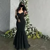 Party Dresses Elegant Long Black Chiffon Muslim Evening Desses With Removable Sleeves Mermaid Sweep Train Pleated Prom For Women