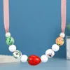 Pendant Necklaces Handmade Cute Strawberry Beaded Necklace On Satin Ribbon For Women Vintage Party Jewelry