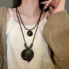 Pendant Necklaces Leaf Geometry Long Necklace Ethnic Chinese Style Sweater Chain Design Temperament Jewelry Wholesale Female