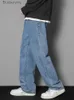 Erkekler Kot 2023 Yeni Koreli Erkekler Sıradan Uzun Kot Klasik Adam Düz Denim Geniş Bacaklı Pantolon Düz Renk Açık Mavi Gri Siyah 3xll231011