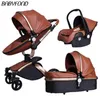 Babyfond Luxury High Landscape Baby Stroller 3 in 1 Newborn Pram 360 Degree Rotate Carriage Leather EU Safety Car Seat Ship1305j