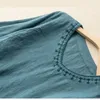Damesblouses Zevenpuntsmouwen Geborduurd katoen-linnen blouse Retro Literatuur V-hals Losvallend groot formaat Zomer Casual overhemd
