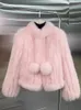 Women's Fur Faux Imported Australian Autumn Winter Cute Girl Feeling Ball Strip Sewed Toghter Woven Coat 231012