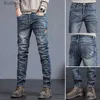 Jeans pour hommes Jeans brodés hommes automne hiver nouvelle mode coréenne mince petits pieds pantalon Stretch Vintage Street Denim pantalon L231011