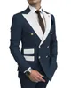 رجال Suits Blazers الأزياء صب Hommes فاتحة تدخين الأزرق سروال الأزرار الذهبية الحزب ثوب دبابيين مزدوج الصدر الرجال لحفل الزفاف 231012