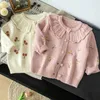 Cardigan Korean Baby Girl's Brodery Sweater Coat Autumn Fashion Thicken Floral Collar Kids Sticked Warm Cardigan Coat Ytterkläder 231012