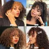 Syntetiska peruker Jerry Curly Human Hair Wigs With Bangs Full Machine Made Wigs Highlight Honey Blonde Colored Wigs For Women Peruvian Remy Hair 231012