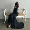 Party Dresses Elegant Long Black Chiffon Muslim Evening Desses With Removable Sleeves Mermaid Sweep Train Pleated Prom For Women
