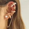 Stud Earrings KADRUFI Bohemian Punk Gold Color Metal Pearl Set For Women Fake Cartilage No Piercing Ear Cuff Tassel Earring Jewelry