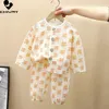 Pajamas Kids Summer Thin Pajamas Sets Boys Girls Cartoon Three-quarter Sleeve Cotton Yarn Shirts with Pants Baby Loungewear 231012