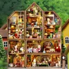 Puppenhaus Accessoires Diy Mini Kaninchenstadt Casa Holzhäuser Miniaturgebäude Kits mit Möbelpuppenhausspielzeug für Mädchen Geburtstagsgeschenke 231012