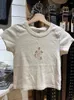 T-shirts Femmes Cartoon Angel Imprimer Slim Tees Femmes Été O Cou Coton Streetwear Manches Courtes Beige Harajuku Vintage Mignon Crop Top Y2k