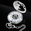 Pocket Watches Silver Dragon Mechanical Watch Steam Punk Necklace Clock Metal Stainless Steel Pendant With Short Chain Gift