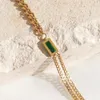 Ensembles de bijoux de mariage Ternish gratuit chaîne cubaine asymétrique carré vert zircon ensemble collier ras du cou en or bracelet réglable bague CZ 231011