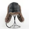 Bérets unisexe hiver hommes réel Amérique fourrure de raton laveur Bomber chapeau Ushanka casquette trappeur russe femme Ski chapeaux casquettes en cuir de mouton